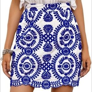 Blue and White Embroidered Skirt L